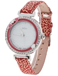 (JULIUS) Fashionable Waterproof Quartz Watch Wrist Watch Timepiece with Leather Strap for Women - Red SWWM2-121797