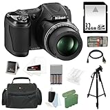 Nikon COOLPIX L820 16 MP Digital Camera with 30x Zoom (Black) + 4 AA Batteries with AC/DC Rapid Charger + 11pc Bundle 32GB Deluxe Accessory Kit