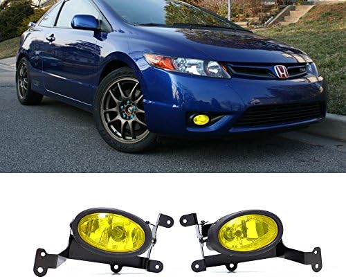 Generic Fit:06-08 Honda Civic 2-Door Coupe Yellow Lens Fog Lights Kit w/ Bulbs+Switch+Wiring Harness+Relay+Bracket+Necessary Mounting Hardware