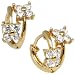 14K Yellow Gold CZ Dual Flower Huggy Earrings