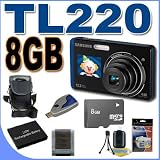 Samsung TL220 DualView 12MP Digital Camera w/4.6x Wide Angle Optical Zoom (Blue) BigVALUEInc Accessory Saver 8GB Battery Bundle