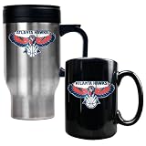 Atlanta Hawks NBA Stainless Steel Travel Mug & Black Ceramic Mug Set - Primary Logo