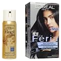Feria Hair Color #20 Black Leather w/ Mini Elnett Hair Spray