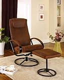 Rustic Brown Micro Fiber Fabric Relax Reclining Swivel Chair & Ottoman
