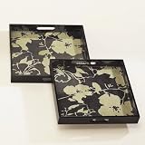 Grayce Floral Wooden Serving Trays (set of 2) - Black/Taupe