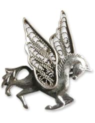 Silver filigree brooch, Pegasus Shadow - Artisan Crafted Sterling Silver Filigree Brooch