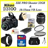 Nikon D3100 14.2MP Digital SLR Camera with 18-55mm f/3.5-5.6 AF-S DX VR Nikkor Zoom Lens + PRO Shooter 32GB, Deluxe Carrying Case, Lens & Tripod Complete Accessories Package