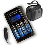 COMBO- Intelligent AA/AAA NiMH / Ni-Cd AC/DC Battery Charger & Tester w/ X4 2700 mAh Rechargeable AA & Camera Bag for CANON PowerShot