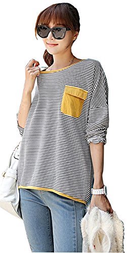 Tシャツ トレーナー 長袖 ラウンドネック ゆったりサイズ ボーダー シンプル カジュアル キュート エレガンス レディース 冬物 春物 可愛いスカーフ付き R763