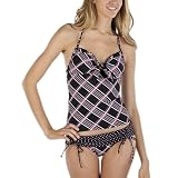 Xhilaration® Juniors Plaid/Polka Dot 2 pc. Tankini Swimsuit - Pink/Black/White