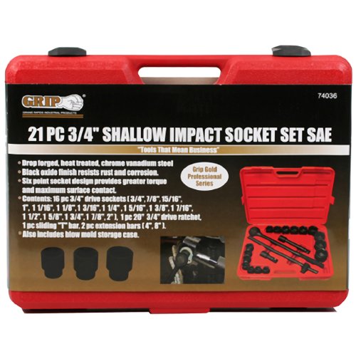 Grip 21 Piece 3/4-Inch Jumbo Impact Socket Set SAE