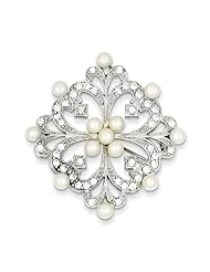 Sterling Silver Freshwater Cultured Pearl & CZ Pin.