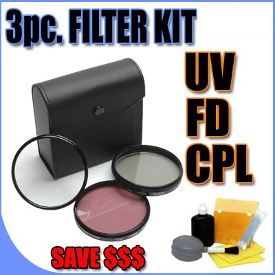 3 Piece Filter Kit UV, FD, CPL 72mm Filters w/ Hard Case for Canon Camcorders