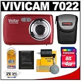 Cheap Vivitar ViviCam 7022 7.1 MP Digital Camera (Red) with 4GB SD Card + Case + Accessory Kit