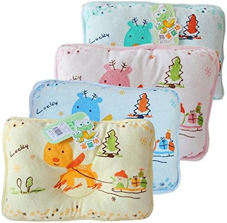 Gleekoo Random Color Cartoon Pattern Design Prevent Protective Sleep Pillow Baby Pillow for sleeping , With 100% cotton Soft Newborn Flat Head for Strollers and Car Seats