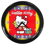 Black Wall Clock of Hello Kitty with Bird and Gold Fish