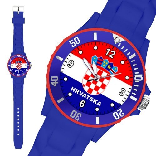 Taffstyle® Fanartikel Silikon Armbanduhr Gummi Trend Watch Quarz Fan Uhr mit Fussball Weltmeisterschaft WM & EM Europameisterschaft 2016 Länder Flaggen Style – Kroatien