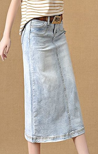 (ALLURE) デニム ペンシル スカート スリット ロングスカート ライトブルー AF0510