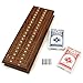 WE Games Custom Engraved Monogram Cabinet Cribbage Set - Solid Oak Medium Stained Wood with Inlay Sprint 3 Track Board with Metal Pegs & 2 Decks of Cards