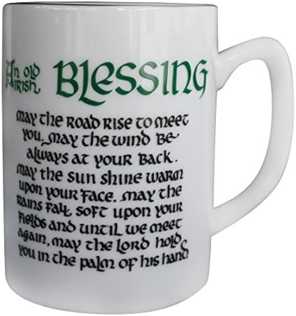 Irish Blessing Mug - 8 Ounce White Porcelain with Green Rim, Microwave and Dishwasher Safe