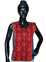 Velvet Red Kurti India Wear Beautiful Summer Dress Hand Embroidery Size S Final Sale