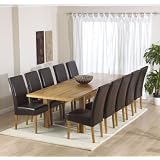 Rustique Extending Dining Table with 8 Brown Leather chairs