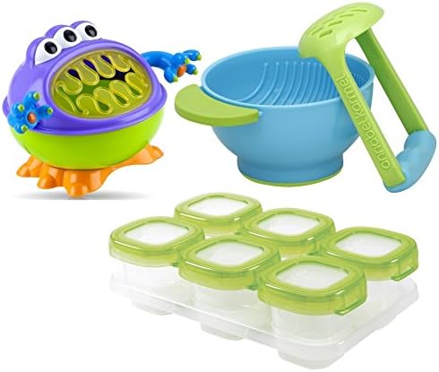 Nuby 3-D Monster Snack Keeper with Food Storage Cubes and Mash &amp; Serve Bowl