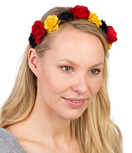SIX “EM” Haarband mit Textil-Rosen in Schwarz, Rot und Gelb Europameisterschaft Fußball Deutschland Fanartikel (456-166)