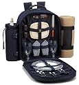 Picnic at Ascot Classic Blue Picnic Backback for Two with Blanket 2-person
