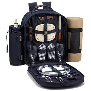 Classic Backpack for 2 w blanket (Blue BP Grn Npk and 2 tone plate, Tan Blkt) by 