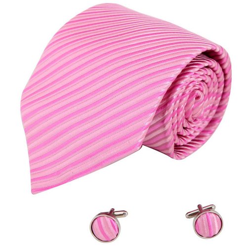 Y & G Hot pink gestreifte Krawatte aus Seide Rabatt Manschettenknöpfe Set A1004