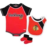 NHL Infant Chicago Blackhawks Creeper, Bib & Bootie Set - R52Njddd (Red, 12 Months)