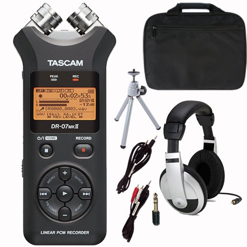 Tascam DR 07 MKII Portable Digital Recorder with Case Headphones Tripod
