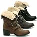 MILITARY BLACK BUCKLE FUR SHEARLING ANKLE BOOTS SIZE 7
