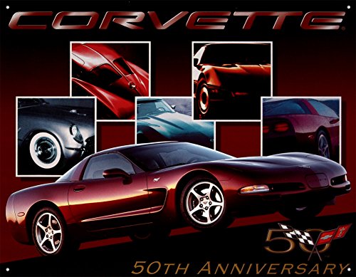Chevrolet Chevy Corvette 50th Anniversary Tin Sign Poster - 13x16 , 16x13