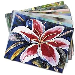 Tropical Blooms - Box Set of 12 Assorted Greeting Cards and Patterned Envelopes
