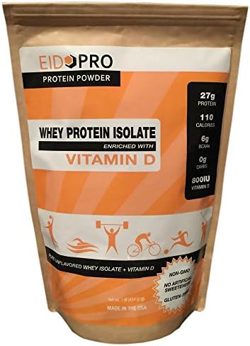 EidoPro Unflavored Protein Powder Plus Vitamin D (Pure Whey Protein Isolate + Vitamin D, Unsweetened, 1 Pound Bag
