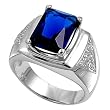 Sterling Silver Men's Ring - Blue Sapphire CZ - 6mm Band Width - 16mm Face Height - Sizes: 9-15