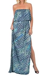 Bandeau Neck Slit Striped Print  Dress
