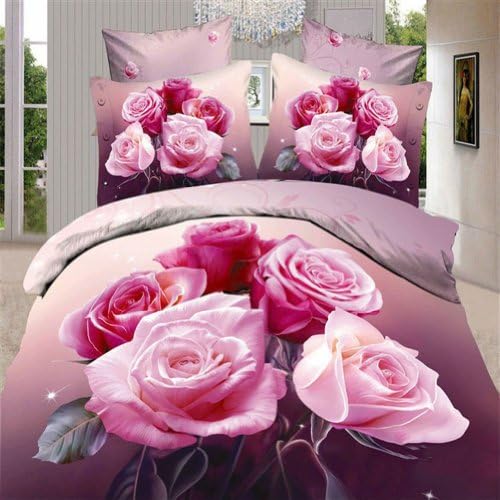 5 Pink Rose and Pink Color 100% Cotton Luxury 3d Bedding Set. (King and Queen Size.)