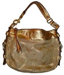 Women's Coach Purse Handbag Linen Lurex Signature Zoe Gold