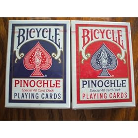 2 Decks Bicycle Red Blue Pinochle Playing Cards RI, U.S. Playing Card Co.