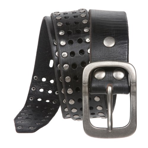 1 1/2" (38 mm) Snap on Vintage Cowhide Metal Circle Studded Leather Belt Size: 34" Color: Black