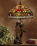Red Rose Tiffany Style Table Lamp Maiden Base Image