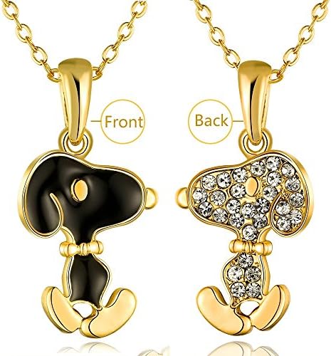 Cococity 18k Yellow Gold Plated with Austrian Crystal and Black Enamel Body Snoopy Pendant Necklace