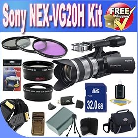 Sony NEX-VG20H Interchangeable Lens HD Handycam Camcorder with 18-200mm F3.5-6.3 OSS Lens + Extended Life Battery + Ac/Dc Rapid Charger + 32GB SDHC Class 10 Memory Card + USB Card Reader + Memory Card Wallet + Deluxe Case w/Strap + Mini HDMI to HDMI + 3 Piece 67mm professional filter kit + Super Wid