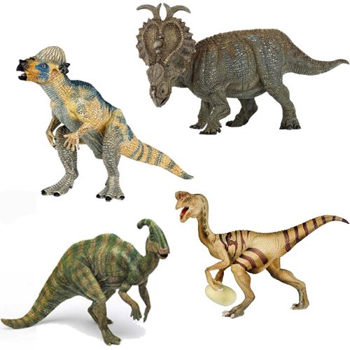 Papo Baby Pachycephalosaurus, Pachyrhinosaurus, Parasaurolophus, and Oviraptor Dinosaur Bundle