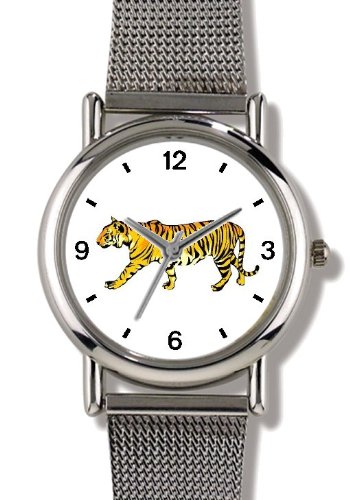 Tiger Cat - WATCHBUDDY® ELITE Chrome-Plated Metal Alloy Watch with Metal Mesh Strap-Size-Large ( Men's Size or Jumbo Women's Size )