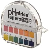 Micro Essential Lab 50 Polystyrene Hydrion Wide Range pH Test Paper Dispenser, Single Roll, 1 - 12 pH