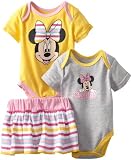 Disney Baby-Girls Newborn 2 Bodysuits and Skirt Set, Grey/Yellow, 6-9 Months